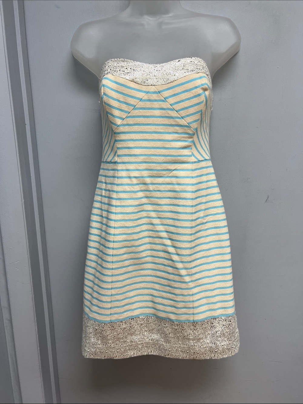 Lilly Pulitzer Remi Strapless Dress Blue Horizon Bayview Stripe Metallic NWT - Picture 4 of 16